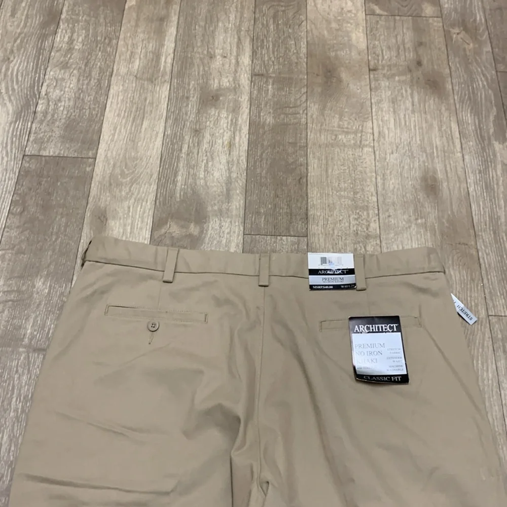 Mens NWT Architect No Iron Khaki‎ Business Casual Classic Fit Minimalist Pants